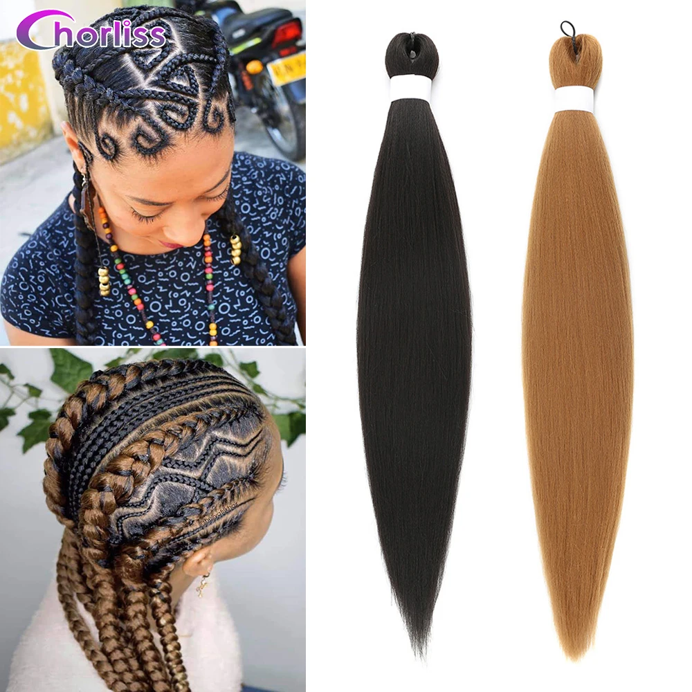 

Ombre 24"26" Eazy Box Braids Synthetic Crochet Braiding Hair Extension Pre Stretched Yaki DIY Jumbo Braids For Women Black Brown