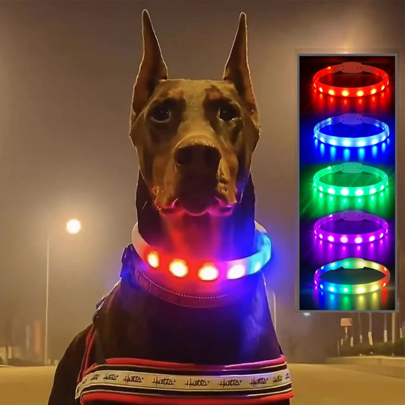 ZOOBERS Silicone LED Dog Collar, USB Rechargeable Luminous Dog Collar Anti-Lost/Car Accident Safety Pet Light Collar For dogs