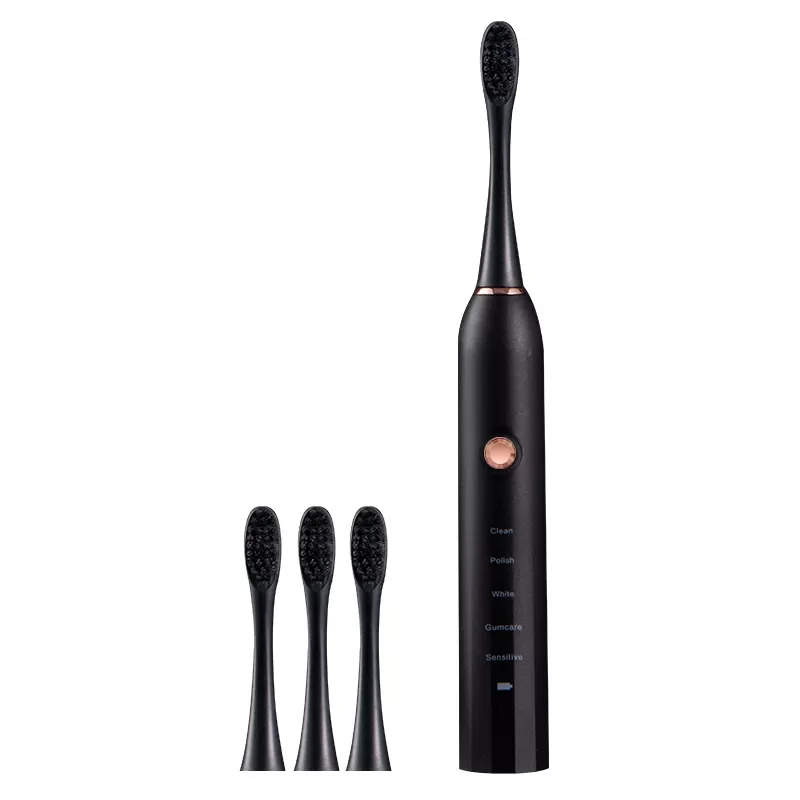 

Electric Toothbrush Rechargeable Black White Sonic Teeth Brush Oral Hygiene IPX7 Waterproof with Replacement Brush Head Gift