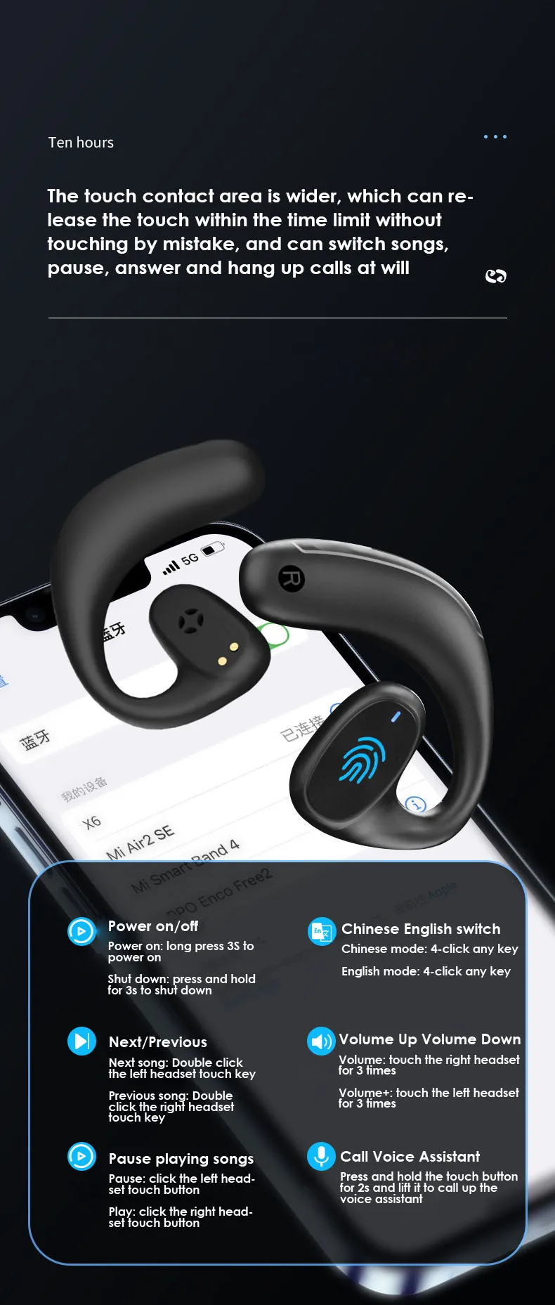 

2023 New Wireless Headset New Binaural With Charging Bin Bone Conduction Plastic Sound Conduction Air Conduction Business Stereo