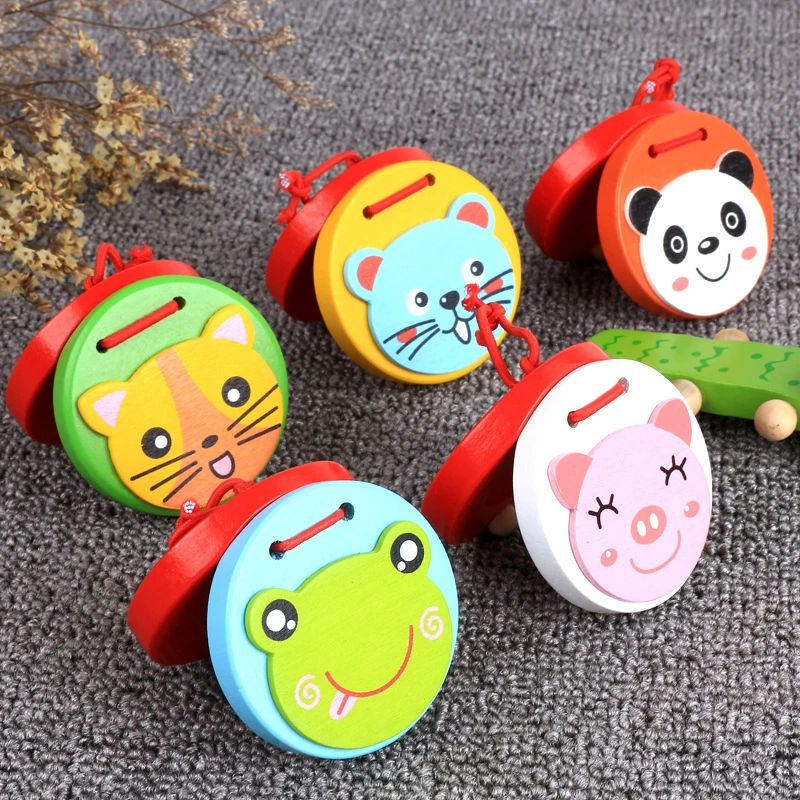 

Wooden Cartoon Animal Percussion Handle Clap Castanets Baby Musical Instruments Preschool Early Education Toys