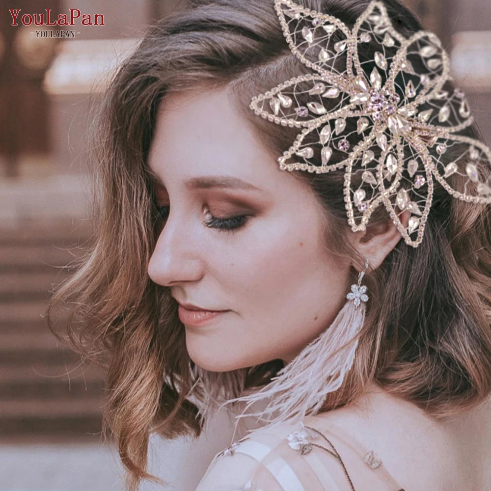 

YouLaPan Woman Flower Hair Clips Handmade Rhinestone Bridal Hairpins Wedding Hair Accessories Handmade Crystal Headwear HP248-G