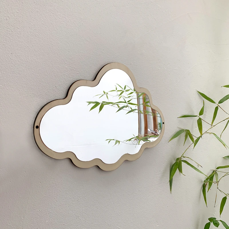 Nordic Cloud Wood Make-Up Decorative Mirror Glass Living Room Vintage Wall Mirror Room Desktop Stickers Hanging Mirror