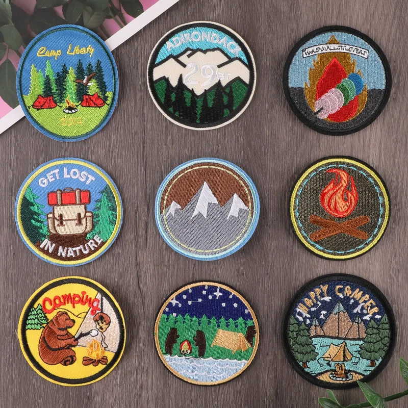 

Cartoon Embroidery Patch Outdoor Animal Circular Badge Diy Sticker Garment Accessories Appliques for Clothing Iron-on Patches