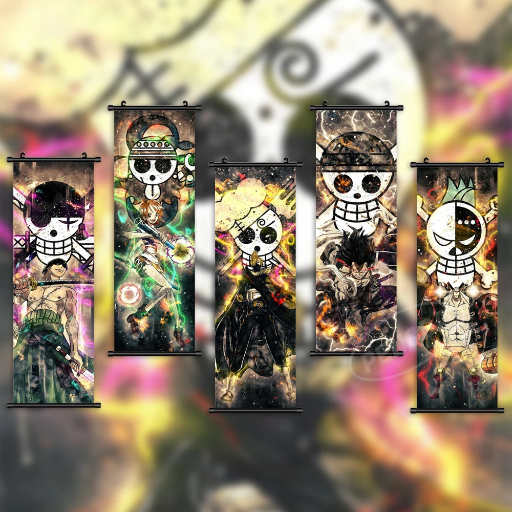 

Home Decoration One Piece Hanging Anime Poster Luffy Canvas Zoro Wall Art Nami Prints Janpanese Painting Gift Scroll Living Room