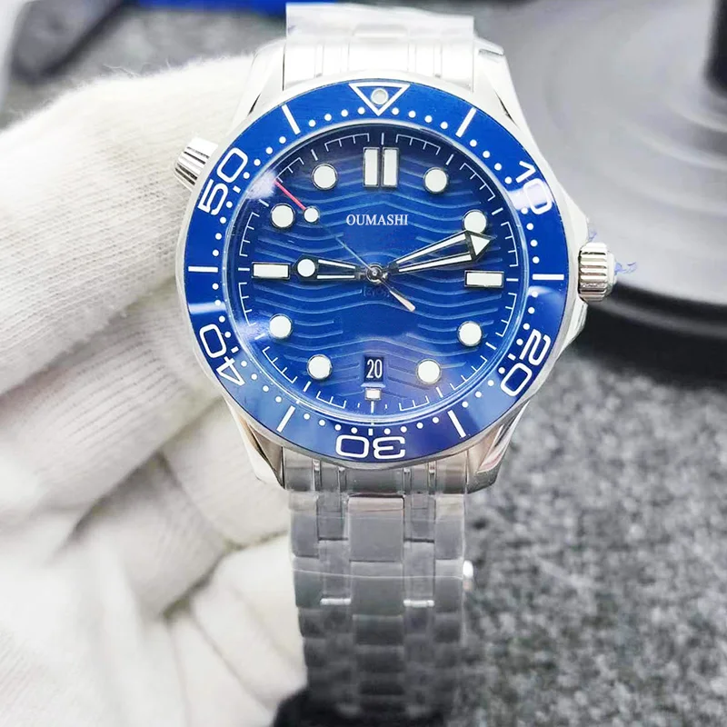 

41mm Men's Mechanical WatchSapphire Glass 8800 Movement Bezel Luminous Waterproof Stainless Steel Strap Luxury Watch Blue