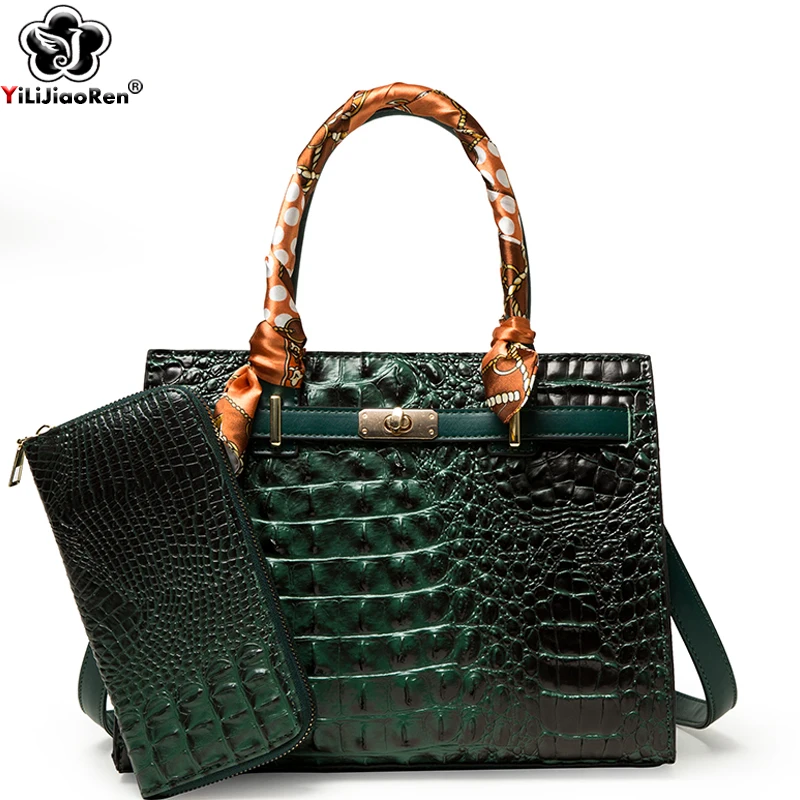 Luxury Crocodile Pattern Lady Handbag Women Shoulder Bags Designer Famous Brand Leather Crossbody Bag Large Handbags for Women  - buy with discount
