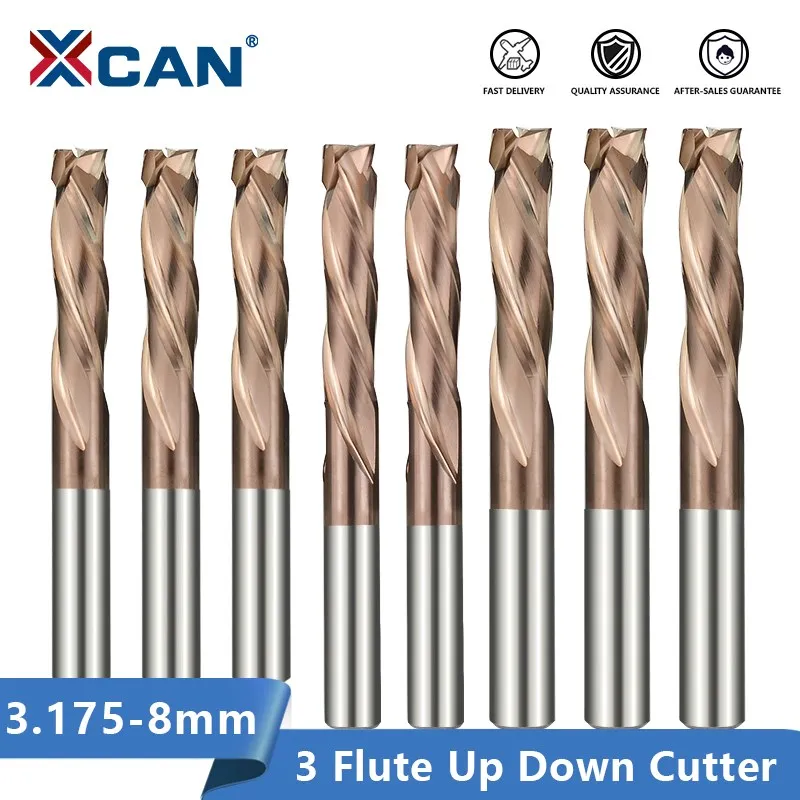 XCAN Compression Milling Cutter for Metal Aluminum Cutting 1/8 -8mm Shank UP DOWN Cut CNC Router Bit 3 Flute Carbide End Mill