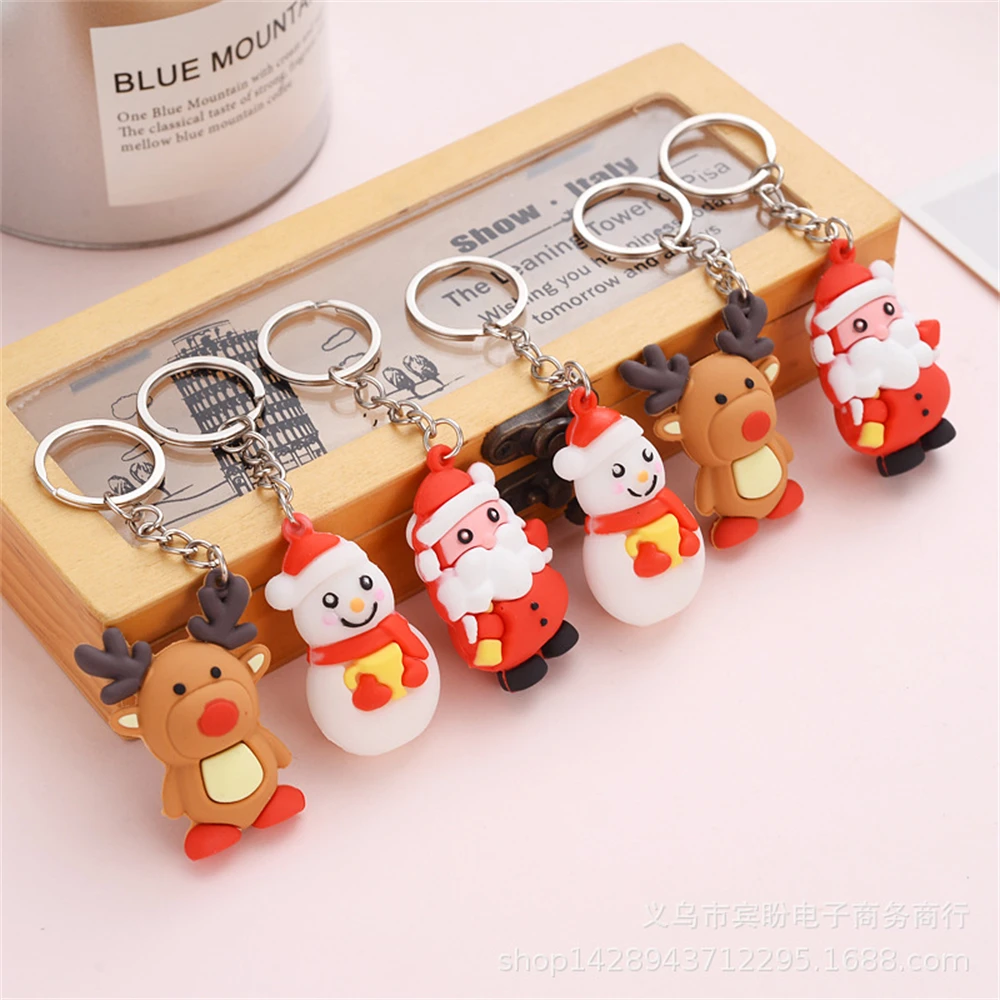 

Cartoon Silicone Christmas Keychains Christmas Tree Santa Claus Snowman Elk Bear Key Chains Ornament Jewelry Fingings