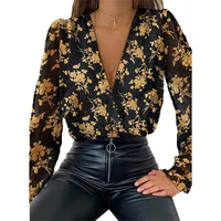 women deep v neck elegant blouse top jacquard fashion chiffon shirt female long sleeve chic ol shirt sexy polka dot blouses