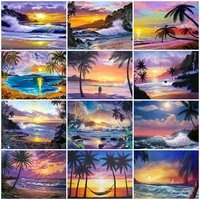 maxmpup 5d diy round diamond painting seaside hobbies and crafts diamond embroidery sunset landscape mosaic art home decorations