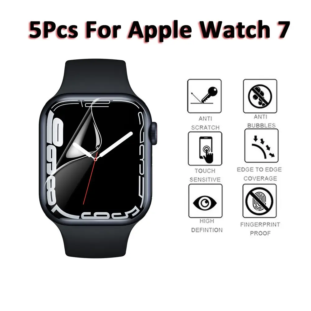 

5Pcs New Watch Smart Full Curved Hydrogel Screen Protector Protective Films For Apple Watch 7