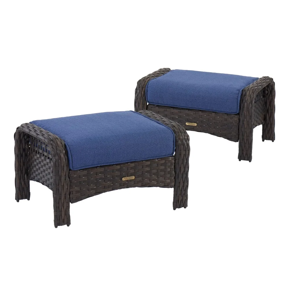 

Better Homes & Gardens Ravenbrooke Outdoor Wicker 2-Pack Ottomans; Blue