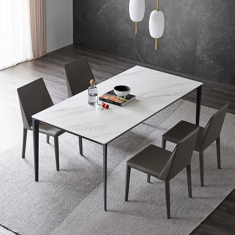 

European White Kitchen Table And Upholstered Chair Minimalist Rectangular Dining Table Muebles Garden Furniture Set GY50CZ