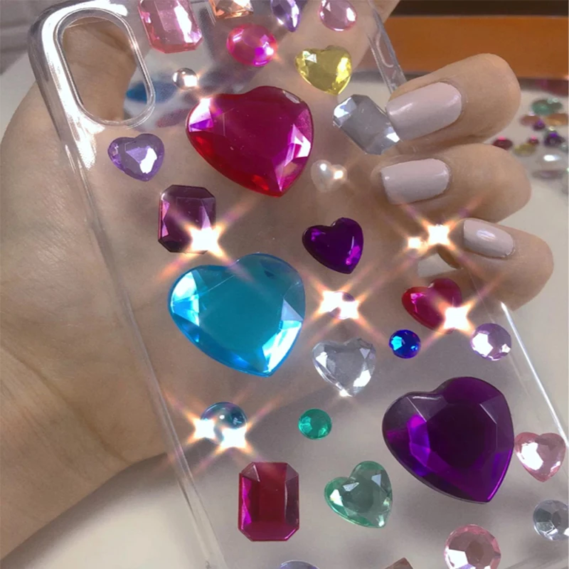 Heart-shape 3D Face Eyes Decorations Temporary Tattoos Acrylic Crystal Diamond Rhinestone Gem Nail Art Stickers Fake Tattoo - купить по