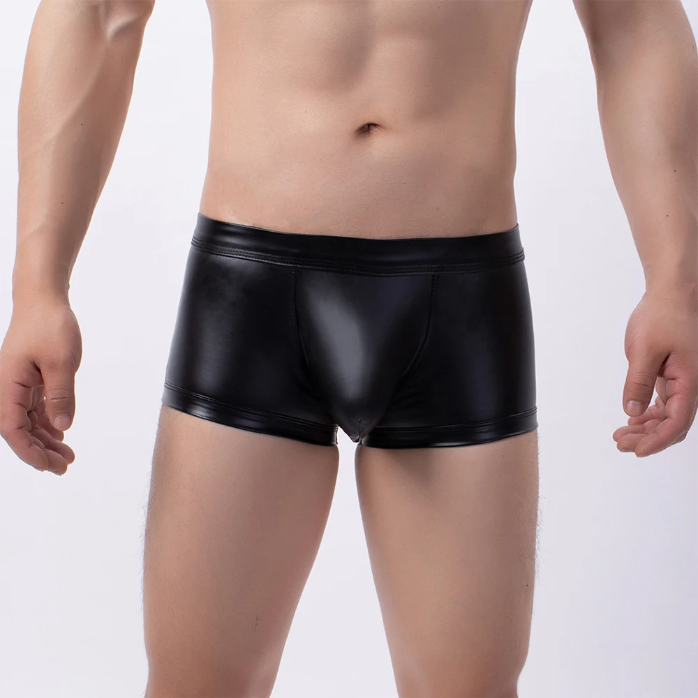 

Sexy Men Boxer Shorts Briefs Lingerie PU Leather Underwear Jockstrap Open Butt Gay Panties Penis Pouch Boxershorts Latex Trunks