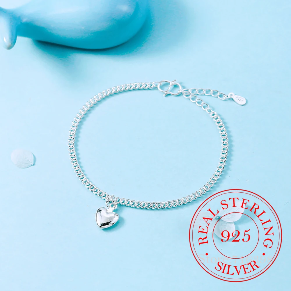 

925 Sterling Silver Heart Bead Charm Bracelet For Women Bracelet &Bangle Fashion Jewelry Birthday Party Gift