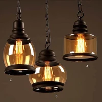 vintage led pendant light retro industrial e27 chandelier iron amberglass hanging lamp restaurant coffee living room decorative