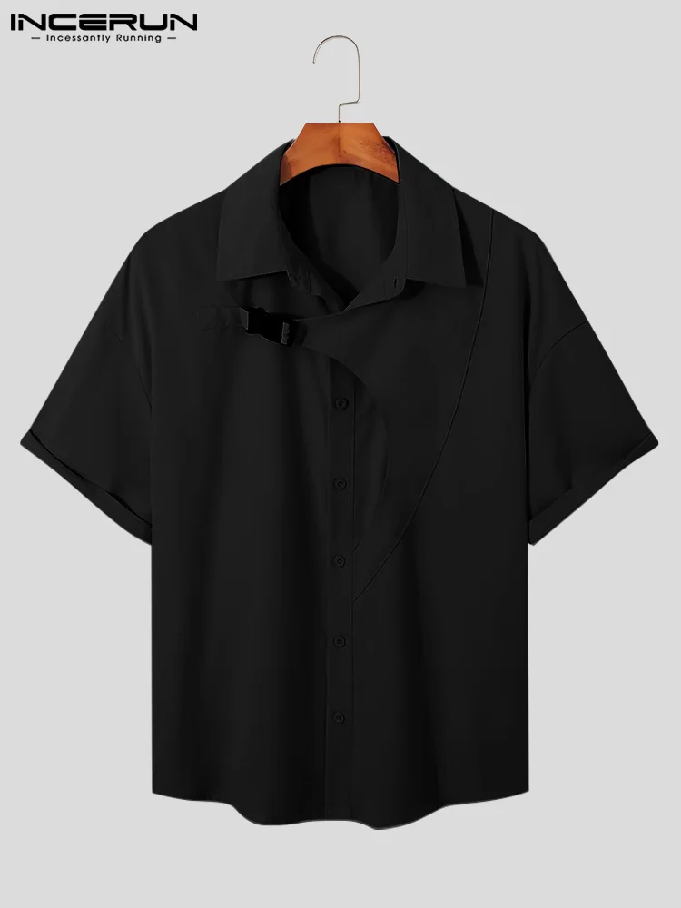 INCERUN Casual New Men Tops Front Piece Layered Stitching Blouse Stylish Well Fitting Solid All-match Short-sleeved Shirts S-5XL