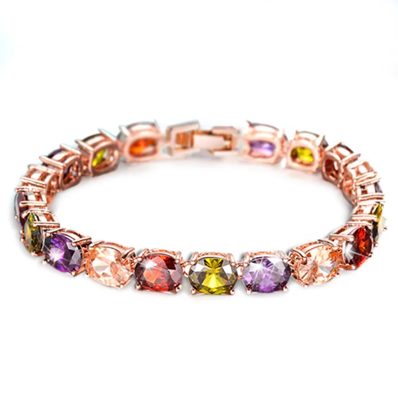 

linked bangle bracelet Cubic Zirconia chain fashion Women gift Bridal, 18CM