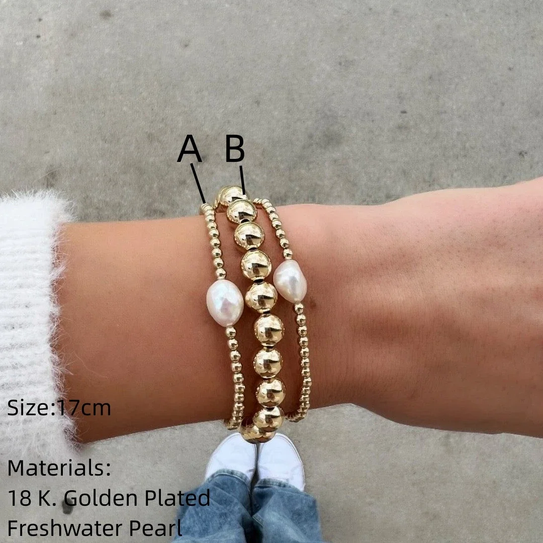 Женский позолоченный браслет с бусинами 18 К