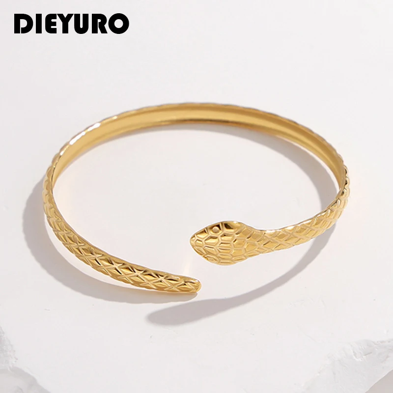 

DIEYURO 316L Stainless Steel Snake Cuff Bracelet For Women Girl 2023 New Trend Adjustable Bangle Non-fading Jewelry Gift Party