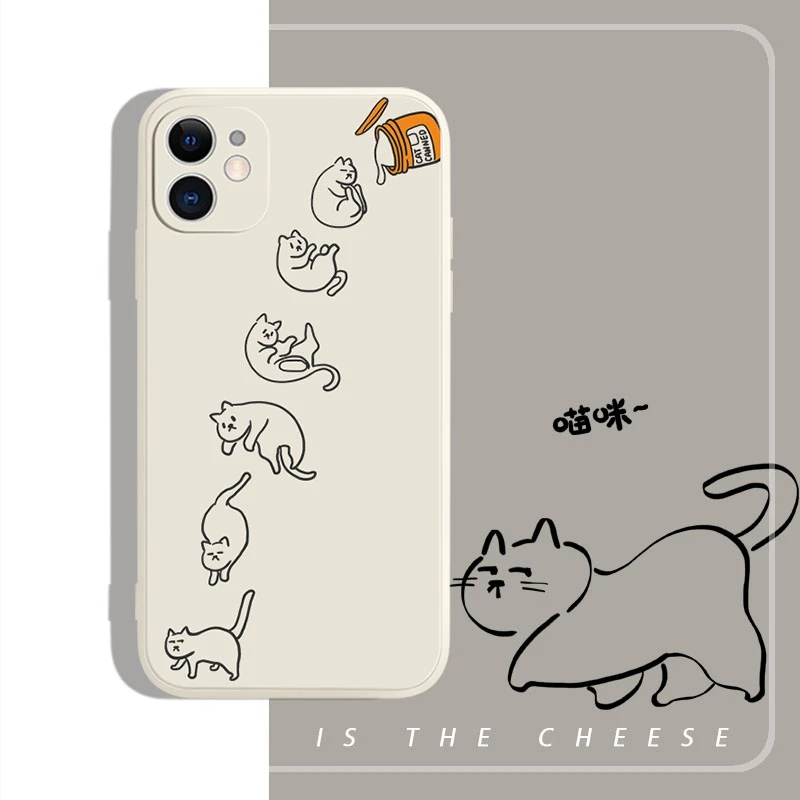 

Plain Cartoon Cute Cat Phone Case For IPhone 14Pro Max 13Plus 12 11 X XR/XS INS Style Funny Animal Silicone Shockproof Cover