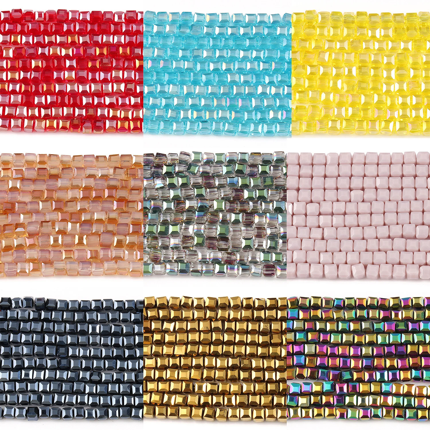 

4mm Austrian Crystal Glass Square Beads Faceted Cube Loose Spacer Beads for DIY Making Jewelry Needlework Bracelet Accessories