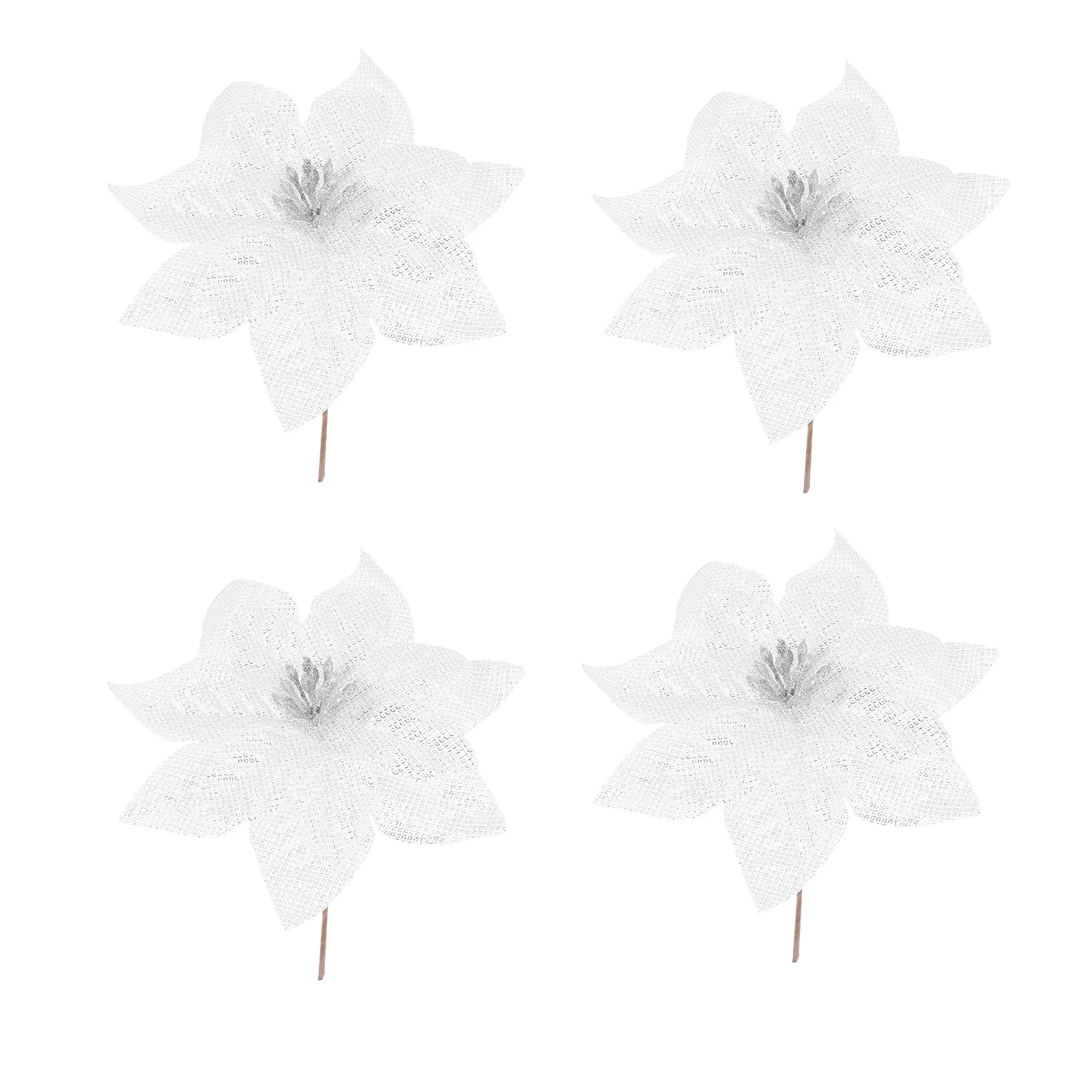 

Christmas Poinsettia Flowers Artificial Tree Flowerornaments Decorations Glitter Toppers Decor Stems Floral Picks Wedding