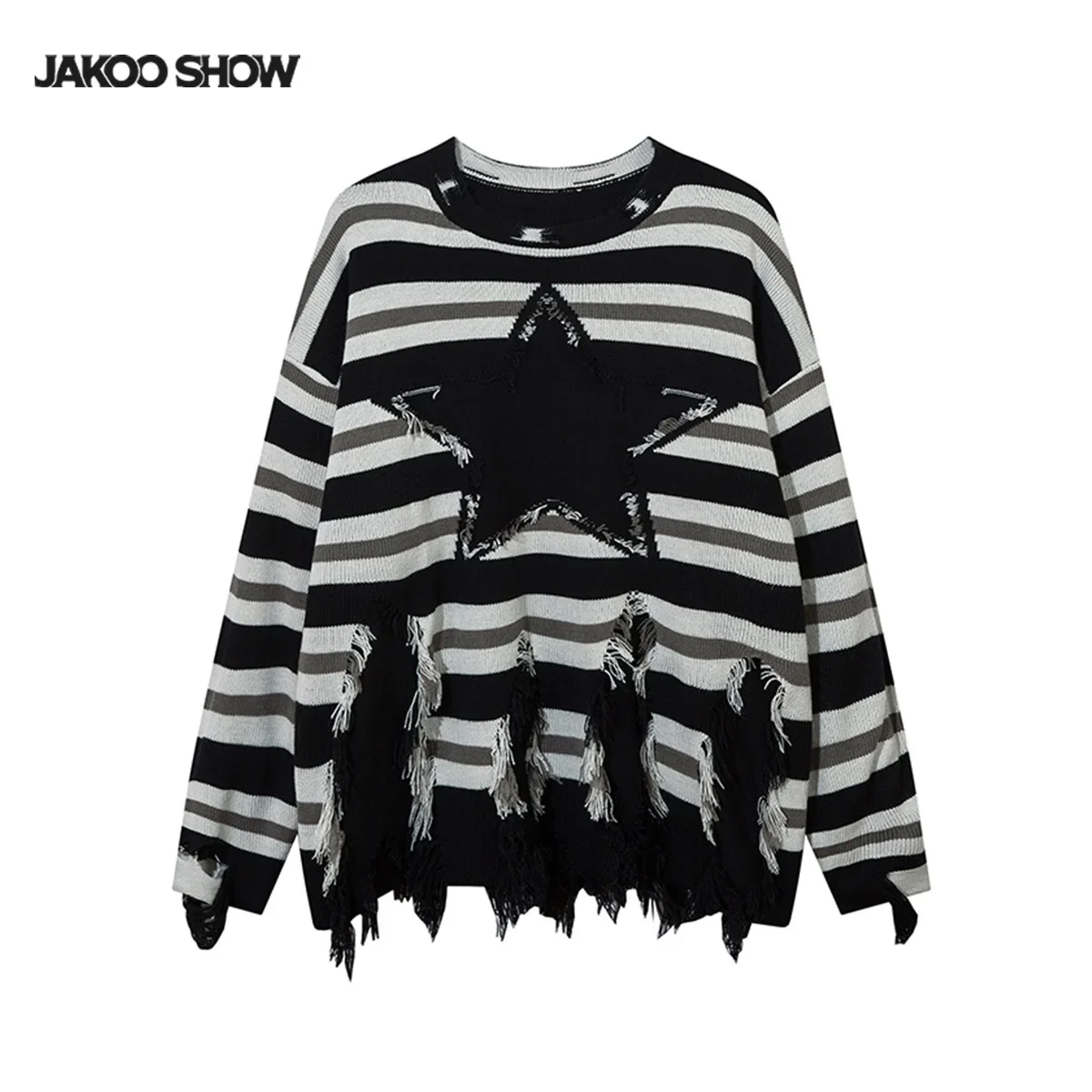 Модный вязаный топ на осень/зиму утолщенный жаккардовый с бахромой в виде звезд