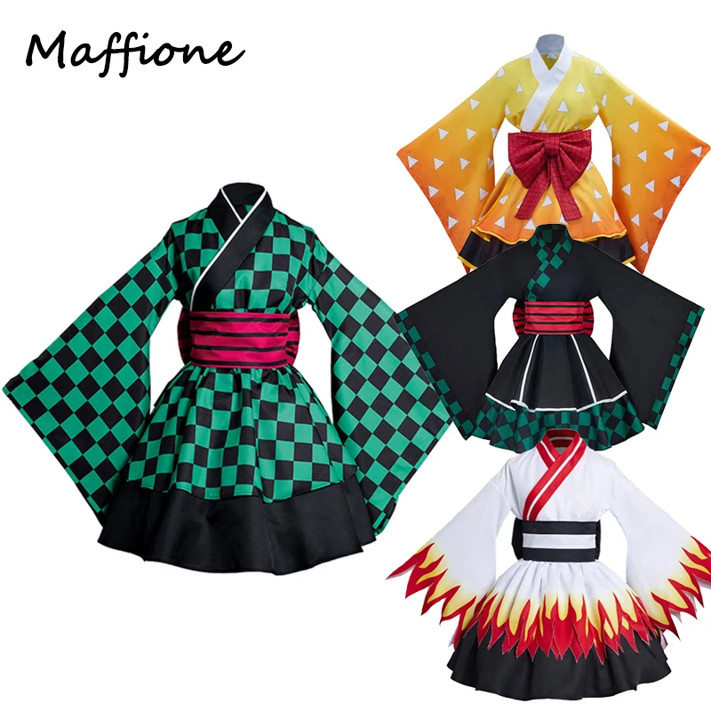 

Rengoku Kyoujurou Kamado Tanjiro Agatsuma Zenitsu Cosplay Kimono Costume Anime Demon Slayer Maid Dress Outfits Halloween Suits