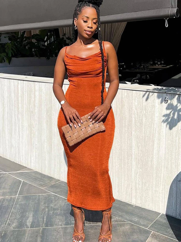 

Sexy Spaghetti Strap Off Shoulder Cut Out Midi Dress Women Casual Glitter Elegant Robe 2022 Summer Night Club Prom Clothes