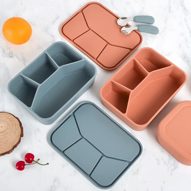 

Silicone Lunch Box with Lid Portable 4 Cells Bento Box for Students Office DIY Food Storage Containers Camping Outdoor Lunchbox