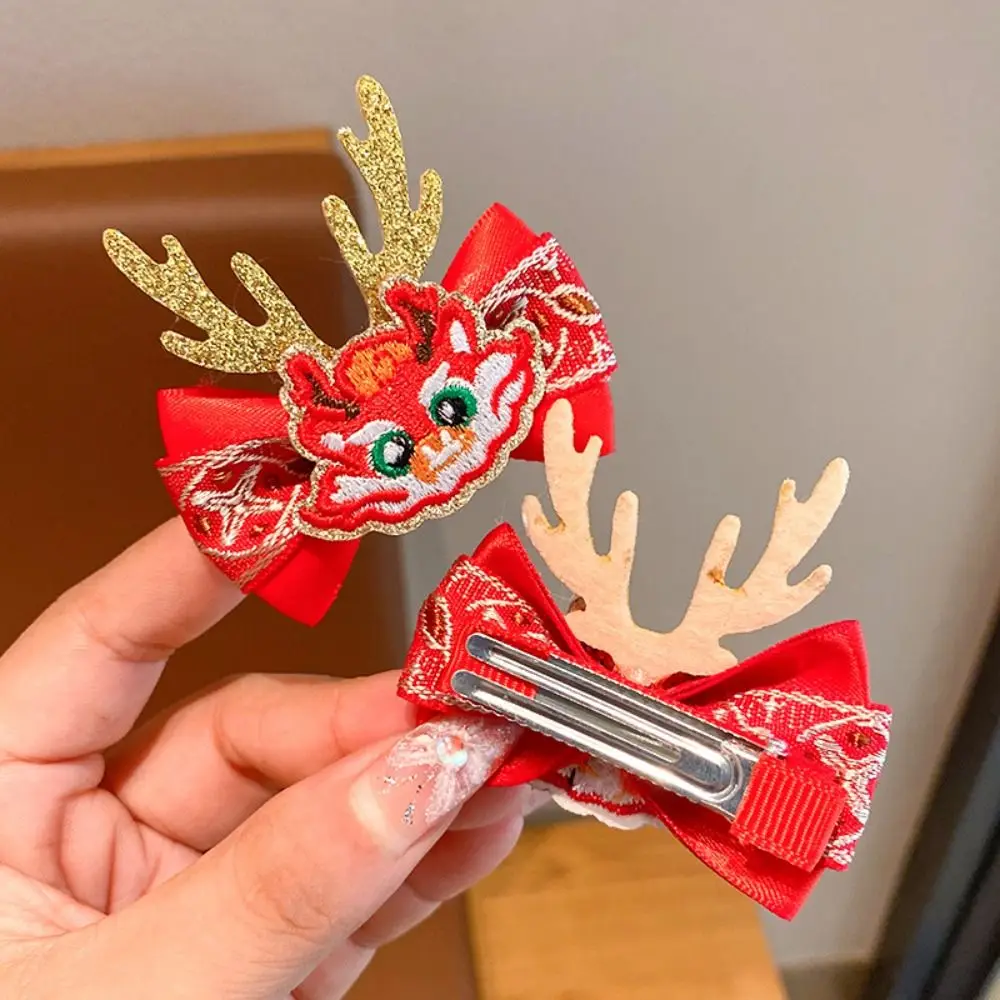 Милая детская красная заколка с кисточками талисман рог дракона бант китайский