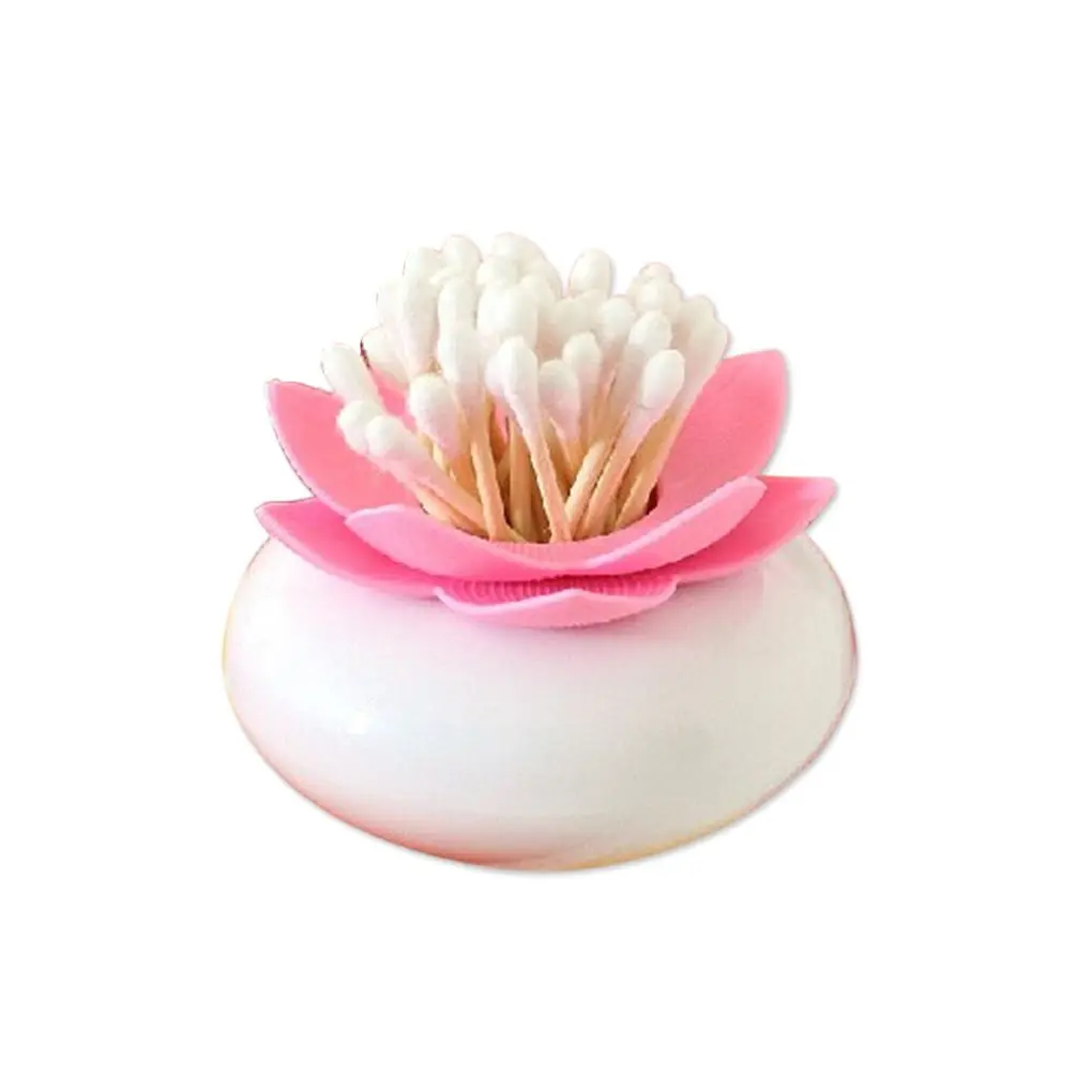 

Cotton Swab Holder Flower Design Storage Container Toothpicks Organizer Tube with Dust Cover