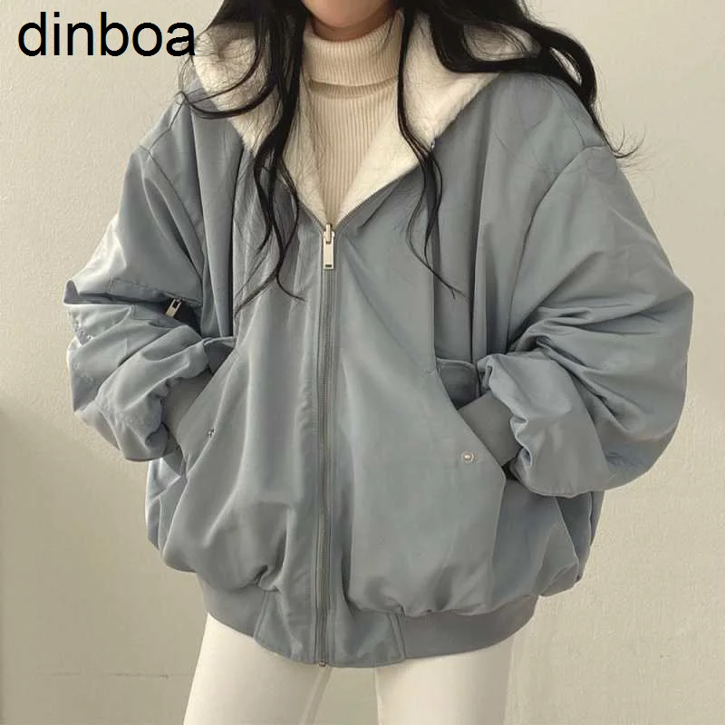

Winter Top Women Korean Fashion Artificial Lambswool Reversible Jacket Women Harajuku Oversized Basic Winter Hoodie Coat Winter
