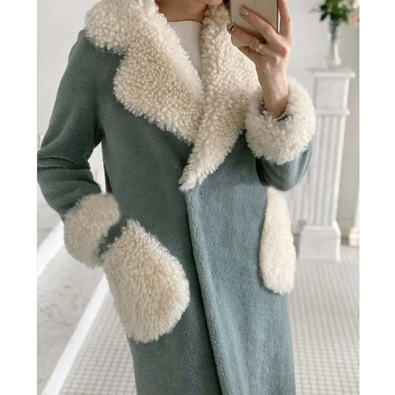 Fashion Women Overcoat Jacket Elegant Winter Fleece Warm Long Coat Casual Loose Long Sleeve Turn-down Collar Pocket Outwear Tops