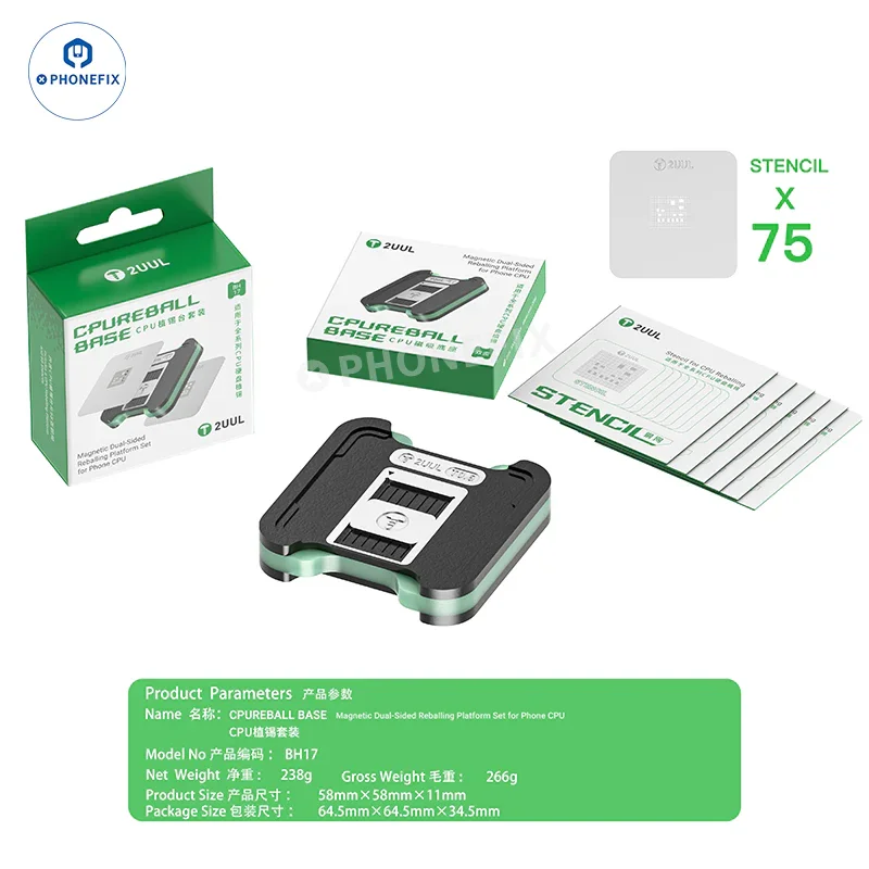 

2UUL BH17 Магнитная двусторонняя платформа для реболлинга процессора с трафаретом для IPhone A10-A19/Android, инструмент для быстрой фиксации базового реболлинга процессора