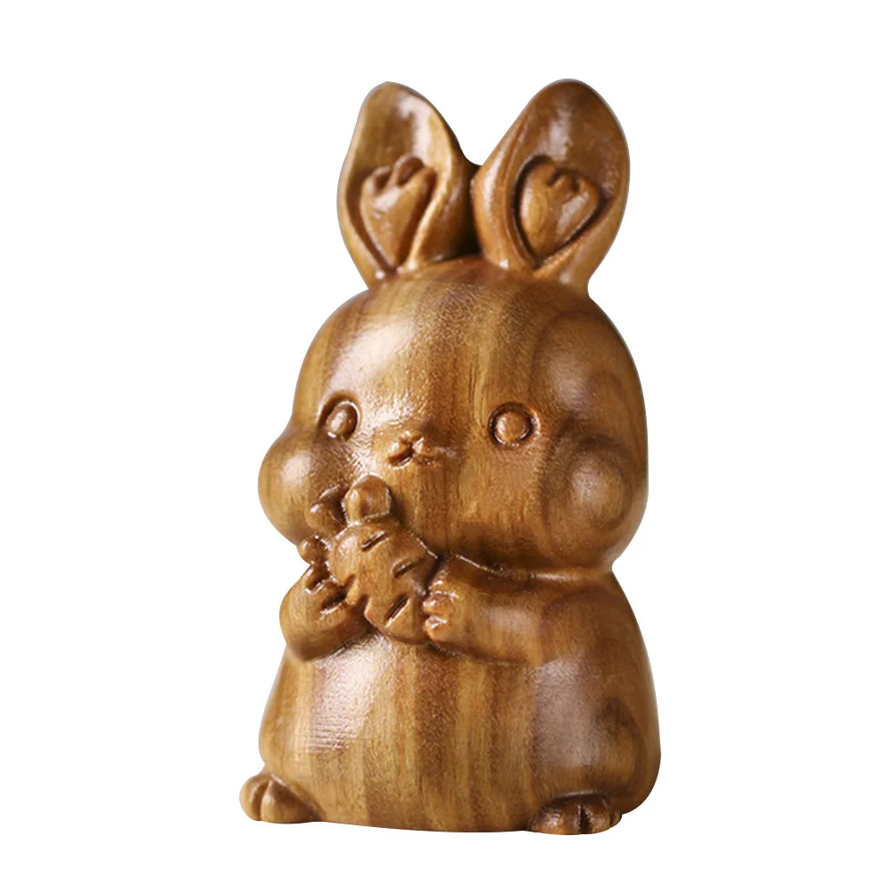 

Rabbit Bunny Wooden Figurines Decor Animal Wood Ornament Desktop Chinese Sculpture Statues Toys Ornaments Zodiac Figure Model