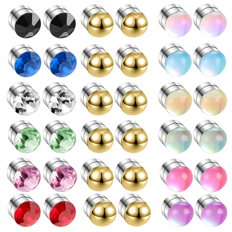 

12Pcs/lot Magnetic Magnet Nose Stud Stainless Steel No Hole Nose Ring Ear Helix Cartilage Lip Labret Stud Non Pierced Jewelry