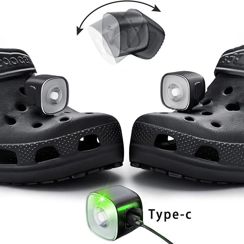 

Rechargeable Shoes Lights for Crocs IPX6 Waterproof Shoe Headlights with 4 Light Modes Outdoor Night Light for Dog Walking Camp