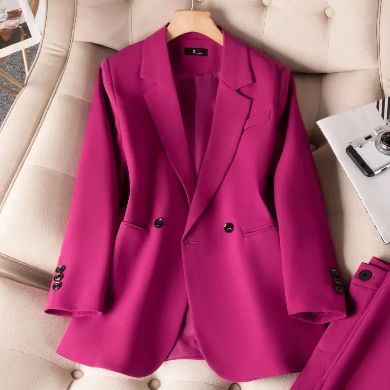 

Ladies Formal Blazers 2023 New Rose Black Women Female Long Sleeve Double-Breasted Slim Business Work Wear Jacket Coat Outerwear