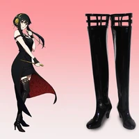 dropshipping anime spy x family yor forger cosplay women over knee high shoes lady female black punk gothic boots