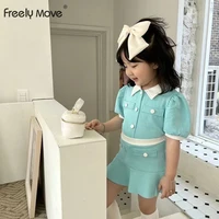 freely move 2022 summer baby clothing set baby girl clothes turn down collar short sleeve t shirt same color short girls suit