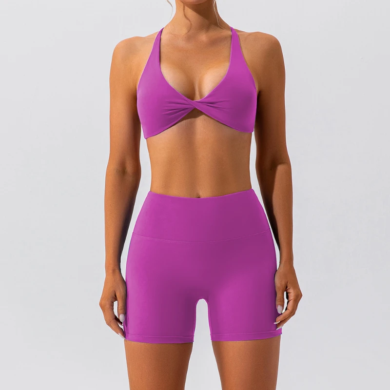 Summer Gym Set Sexy Bra Booty Shorts Yoga Suit For Fitness Leggings 2 Piece Sets Women Outfit Sports Top Workout Activewear 2023