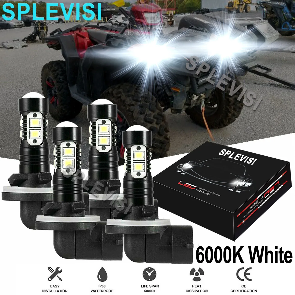 4PCS White 50W LED Headlights For POLARIS RZR 570 2012-2015 MAGNUM 330 05-06 HAWKEYE 300 2006-2011 ACE 150 500 570 900 2016-2018