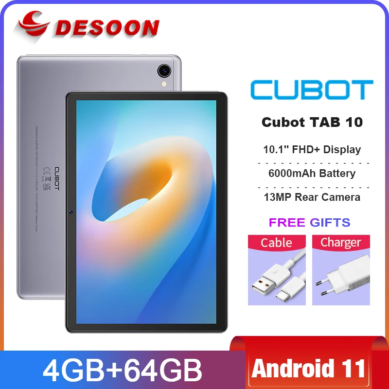Cubot TAB 10 планшет на Android 11 восемь ядер экран 1 дюйма 4 Гб + 64 ГБ |