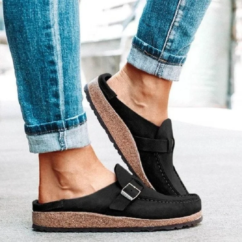 

Summer New Cork Mule Slippers Outdoor Lightweight Comfortable Non-slip Suede Fashion Large Size 44 Black Khaki Chanclas Mujer