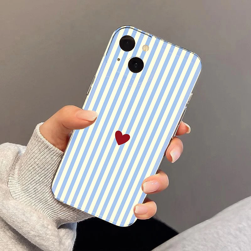 Фото Чехол для телефона Xiaomi Redmi Note 14 Pro 13 12S 11 12 Pro Plus Redmi 14C 13C 12C, прозрачный, с пастельными полосками и сердечками, противоударный, мягкий №2