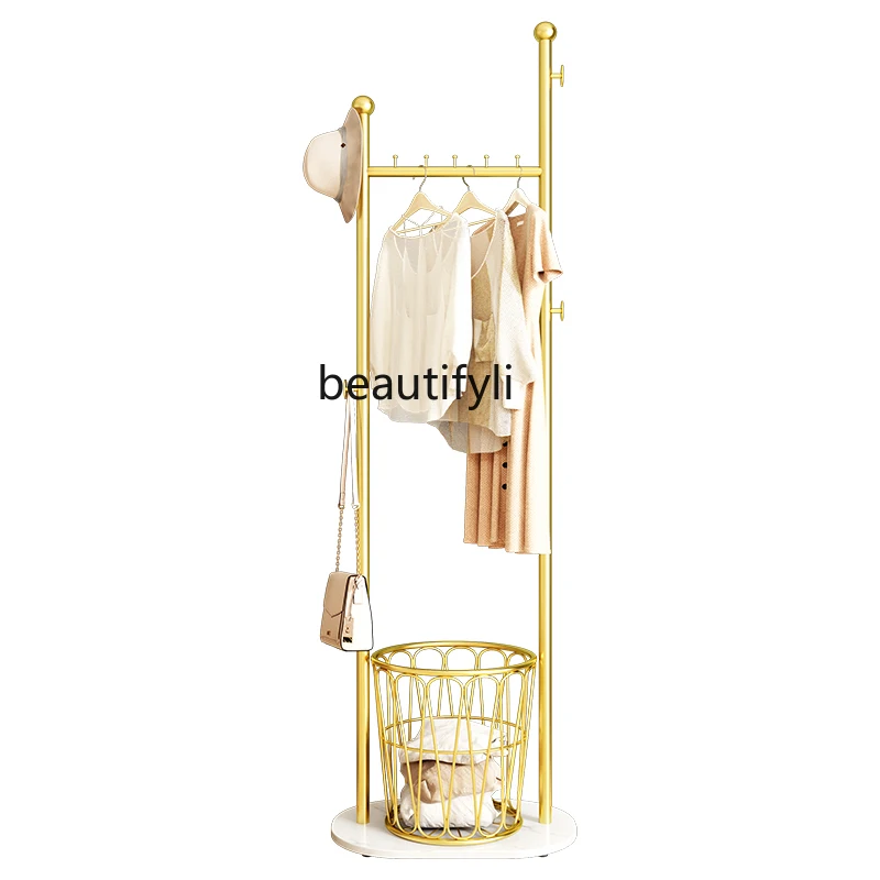 

zq Iron Hanger Floor Living Room Bedroom and Household Storage Rack Clothes Simple Coat Rack Clothes Rack